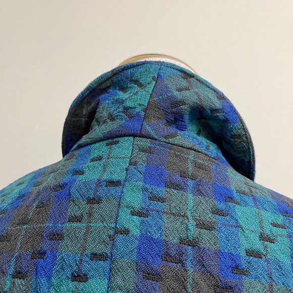 Lancelotti Vintage tartan black plaid wool shawl blazer jacket 40 80s wool blend - Picture 8 of 9